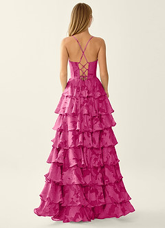 Wrenana Fuchsia Textured Floral Jacquard Prom Dress image2