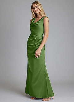 Azazie Tallie Bridesmaid Dresses Basil Mermaid Pleated Stretch Satin Dress image2