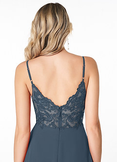 Azazie Lena Abiti da Damigella Abito A-Line in Chiffon Pizzo Blu Nettuno image5