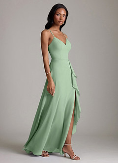 Azazie Naeem Bridesmaid Dresses Matcha A-Line V-Neck Ruffle Chiffon Dress image3