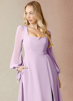 Azazie Leonia Bridesmaid Dresses Frosted Lilac A-Line Long Sleeve Chiffon Dress image6