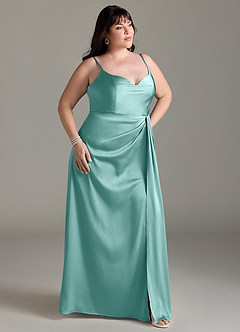 Azazie Brielle Bridesmaid Dresses Aqua A-Line Cowl Spaghetti Straps Stretch Satin Dress image9