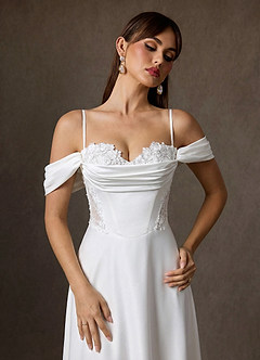 Azazie Ganelle Robes de mariée Robe Trapèze en Crêpe Dos Satin Encolure en Forme de Cœur Blanc De Diamant image6