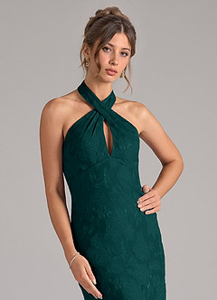 Azazie Marlissa Bridesmaid Dresses Pine Sheath Pleated Floral Burnout Dress image4