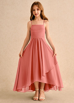 Azazie Twilight Dance Girls Formal Flower Girl Dresses Salmon Pink A-Line Pleated Chiffon Dress image6