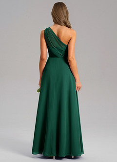 Azazie Phaedra Bridesmaid Dresses Emerald A-Line One Shoulder Chiffon Dress image2