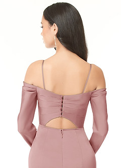 Azazie Hallie Bridesmaid Dresses Dusty Rose Sheath Off-The-Shoulder Long Sleeve Stretch Satin Convertible Dress image6