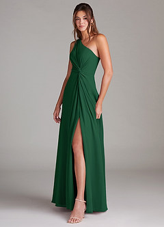 Azazie Brooke Bridesmaid Dresses Dark Green A-Line One Shoulder Chiffon Dress image5