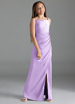 Azazie Leonis Junior Robe Trapèze en Satin extensible Plissée Lilas image3