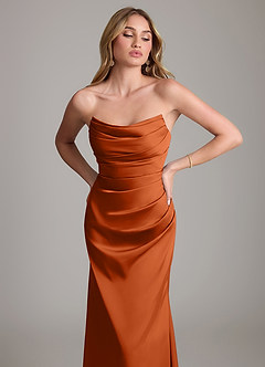 Azazie Lucille Vestidos de damas de honor Vestido de Naranja Quemada de Satén Elástico de Corte Sirena Convertible con Sin tirantes image6