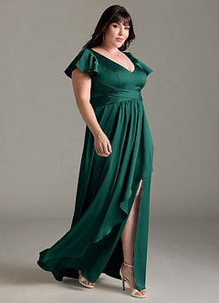 Azazie Omari Bridesmaid Dresses Emerald A-Line Stretch Satin Dress image4