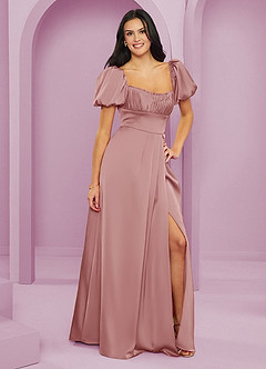 Barbie ♥ Azazie Bridesmaid Dresses Dusty Rose A-Line Ruched Stretch Satin Dress image4