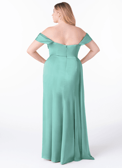 Azazie Amyra Vestidos de damas de honor Vestido de Aqua de Satén Elástico de Corte Recto Convertible con Vestidos sin tirantes image10