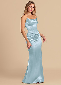 Azazie Sorrel 신부 들러리 드레스 인어 코르셋 메탈릭 새틴 바닥 길이 드레스 image5