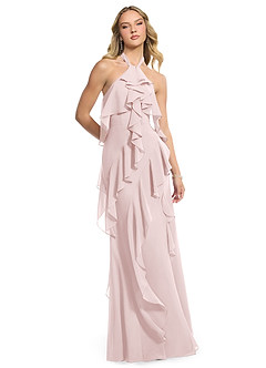 Azazie Velma Bridesmaid Dresses Blushing Pink A-Line Side Slit Chiffon Dress image3