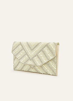 front Pearl Beaded Geometric Envelope Flap Clutch