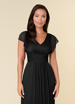 Azazie Reneya Mother of the Bride Dresses Black A-Line Pleated Mesh Dress image5