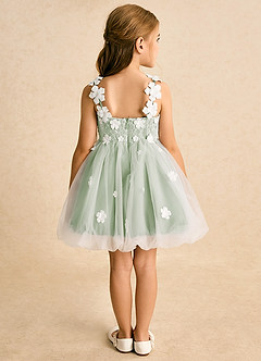 Azazie Teacup Flower Girl Dresses Ivory Dusty Sage Ball-Gown Lace Tulle Dress image10