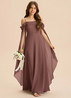 Azazie Moana Junior Linia A Pofałdowany Szyfon Długość podłogi Młodsza druhna Sukienka image3