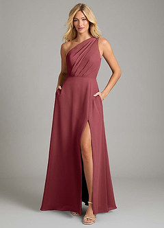 Azazie Phaedra Bridesmaid Dresses Merlot A-Line One Shoulder Chiffon Dress image11