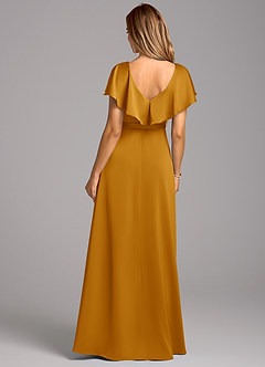 Azazie Lainey Bridesmaid Dresses Butterscotch A-Line with Pockets Stretch Satin Dress image2