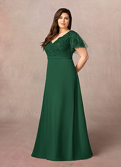 Azazie Singer vestidos de madre de la novia Vestido de Verde Oscuro de Gasa de Corte En A con Encaje Cuello V image8