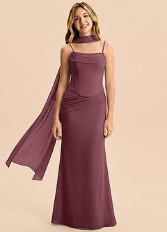 Azazie Sorrel Junior Meerjungfrau-Linie Plissee Chiffon Kleid Sangria image4