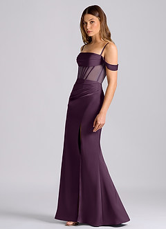 Azazie Alyce Final Sale Plum Mermaid Off the Shoulder Stretch Satin Convertible Dress image4