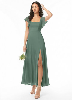 Azazie Bondi Bridesmaid Dresses Eucalyptus A-Line Ruched Chiffon Dress image1