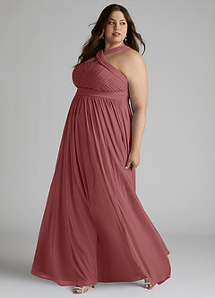Azazie Hillian Bridesmaid Dresses Amethyst A-Line Halter Pleated Mesh Dress image10