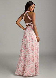 Azazie Clarice Bridesmaid Dresses Abstract Watercolor Floral A-Line Halter Chiffon Dress image6