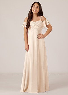 Azazie Juna Junior White Alabaster A-Line Off the Shoulder Chiffon Dress image1