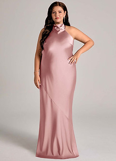 Azazie Velli Bridesmaid Dresses Dusty Rose Mermaid High Neck Stretch Satin Dress image6
