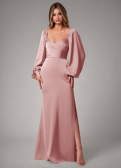 Azazie Sonata Bridesmaid Dresses Dusty Rose Sheath Long Sleeve Stretch Satin Convertible Dress image3