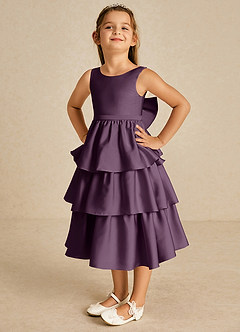 Azazie Margery Flower Girl Dresses Plum A-Line Bow Stretch Satin Dress image3