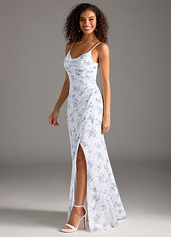 Azazie Deandra Bridesmaid Dresses Blue Cottage Floral Mermaid Pleated Chiffon Dress image2