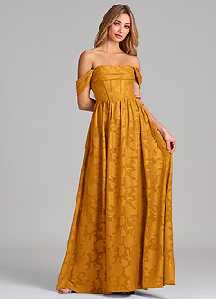 Azazie Hattie Robes de demoiselle d'honneur Robe Trapèze en Blumen-Burnout Corset Caramel écossais image4