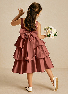 Azazie Margery Blumenmädchenkleider A-Linie Schleifen Stretch-Satin Kleid Rotbraun image1