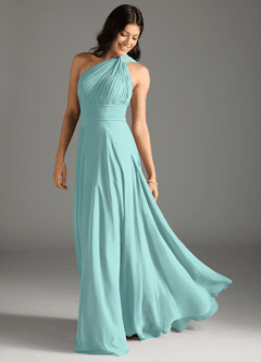 Azazie Charlize Bridesmaid Dresses Aqua A-Line One Shoulder Chiffon Dress image1