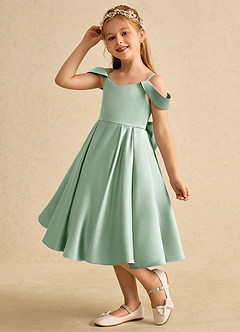 Azazie Favia Flower Girl Dresses Agave A-Line Off the Shoulder Matte Satin Dress image6