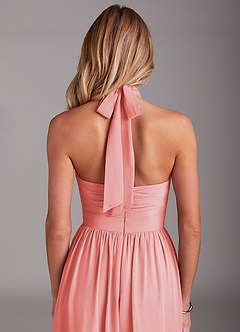 Azazie Avary Bridesmaid Dresses Coral A-Line Pleated Chiffon Dress image7
