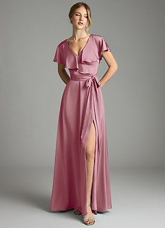 Azazie Lainey Bridesmaid Dresses Vintage Mauve A-Line with Pockets Stretch Satin Dress image3