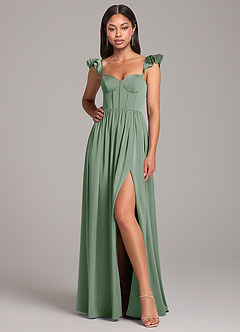 Azazie Denisse Bridesmaid Dresses Matcha A-Line Ruched Stretch Satin Dress image4