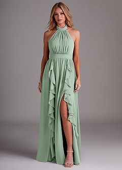 Azazie Avary Bridesmaid Dresses Agave A-Line Pleated Chiffon Dress image1