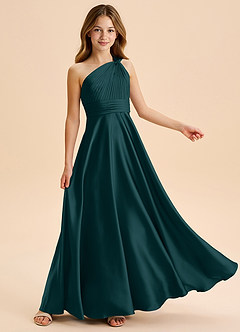 Azazie Charlize Junior Pine A-Line Pleated Stretch Satin Dress image5