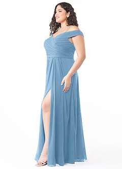 Azazie Audrianna Bridesmaid Dresses Steel Blue A-Line Off-The-Shoulder Gathered Chiffon Convertible Dress image9