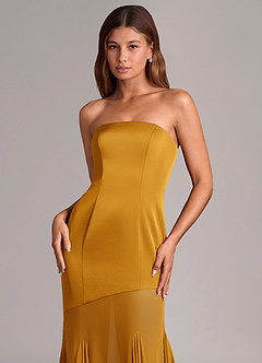 Azazie Uma Abiti da Damigella Abito Convertibile Sirena in Chiffon Senza Cinturino Caramello image2