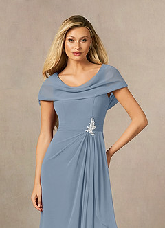 Azazie Mary Mère de la mariée Robes Robe Trapèze en Mousseline de soie Fente Latérale Bleu Poussiéreux image5