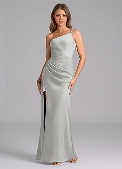 Azazie Eren Bridesmaid Dresses Silver Mermaid One Shoulder Stretch Satin Dress image2