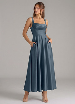 Azazie Shaude Bridesmaid Dresses Twilight A-Line Pleated Stretch Satin Dress image3